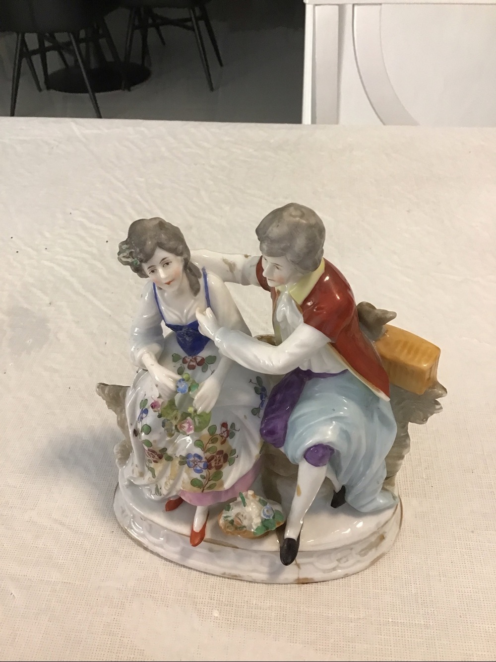 Hand-Painted Porcelain Figurine Couple with Floral Dress #123